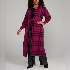 NWT Fashion To Figure - Belted Plaid Long Cardigan, size 2X